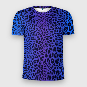 Мужская футболка 3D Slim с принтом Фиолетовая шкура леопарда в Новосибирске, 100% полиэстер с улучшенными характеристиками | приталенный силуэт, круглая горловина, широкие плечи, сужается к линии бедра | 