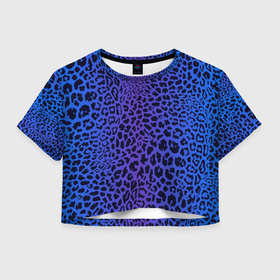 Женская футболка Crop-top 3D с принтом Фиолетовая шкура леопарда , 100% полиэстер | круглая горловина, длина футболки до линии талии, рукава с отворотами | 