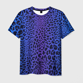 Мужская футболка 3D с принтом Фиолетовая шкура леопарда в Новосибирске, 100% полиэфир | прямой крой, круглый вырез горловины, длина до линии бедер | 