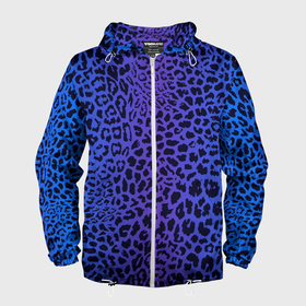 Мужская ветровка 3D с принтом Фиолетовая шкура леопарда в Кировске, 100% полиэстер | подол и капюшон оформлены резинкой с фиксаторами, два кармана без застежек по бокам, один потайной карман на груди | 