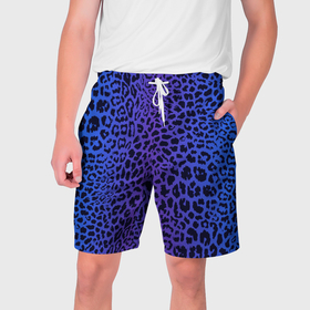 Мужские шорты 3D с принтом Фиолетовая шкура леопарда в Кировске,  полиэстер 100% | прямой крой, два кармана без застежек по бокам. Мягкая трикотажная резинка на поясе, внутри которой широкие завязки. Длина чуть выше колен | 