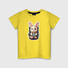 Детская футболка хлопок с принтом Маленький пушистый кролик в Белгороде, 100% хлопок | круглый вырез горловины, полуприлегающий силуэт, длина до линии бедер | 
