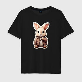 Мужская футболка хлопок Oversize с принтом Маленький пушистый кролик в Новосибирске, 100% хлопок | свободный крой, круглый ворот, “спинка” длиннее передней части | 