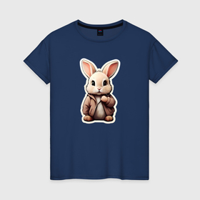 Женская футболка хлопок с принтом Маленький пушистый кролик в Тюмени, 100% хлопок | прямой крой, круглый вырез горловины, длина до линии бедер, слегка спущенное плечо | 