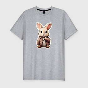 Мужская футболка хлопок Slim с принтом Маленький пушистый кролик в Курске, 92% хлопок, 8% лайкра | приталенный силуэт, круглый вырез ворота, длина до линии бедра, короткий рукав | Тематика изображения на принте: 