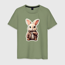 Мужская футболка хлопок с принтом Маленький пушистый кролик в Санкт-Петербурге, 100% хлопок | прямой крой, круглый вырез горловины, длина до линии бедер, слегка спущенное плечо. | Тематика изображения на принте: 