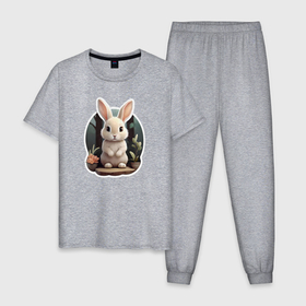 Мужская пижама хлопок с принтом Маленький пушистый кролик в Курске, 100% хлопок | брюки и футболка прямого кроя, без карманов, на брюках мягкая резинка на поясе и по низу штанин
 | Тематика изображения на принте: 