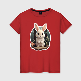 Женская футболка хлопок с принтом Маленький пушистый кролик в Новосибирске, 100% хлопок | прямой крой, круглый вырез горловины, длина до линии бедер, слегка спущенное плечо | 