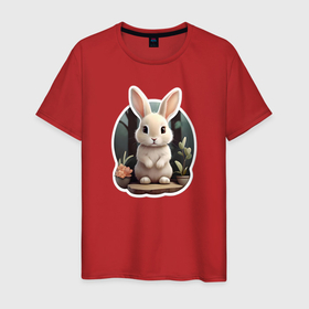 Мужская футболка хлопок с принтом Маленький пушистый кролик в Курске, 100% хлопок | прямой крой, круглый вырез горловины, длина до линии бедер, слегка спущенное плечо. | Тематика изображения на принте: 