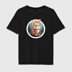 Мужская футболка хлопок Oversize с принтом Маленький пушистый кролик в Екатеринбурге, 100% хлопок | свободный крой, круглый ворот, “спинка” длиннее передней части | 