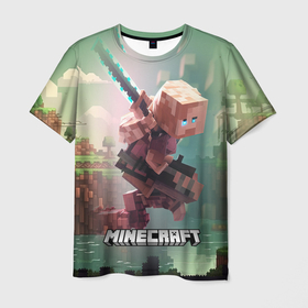 Мужская футболка 3D с принтом Персонаж Minecraft ниндзя в прыжке в Кировске, 100% полиэфир | прямой крой, круглый вырез горловины, длина до линии бедер | 