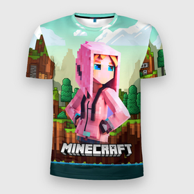 Мужская футболка 3D Slim с принтом Персонаж Minecraft  девушка в пиксельном мире , 100% полиэстер с улучшенными характеристиками | приталенный силуэт, круглая горловина, широкие плечи, сужается к линии бедра | 