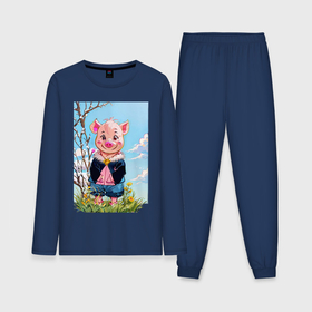 Мужская пижама с лонгсливом хлопок с принтом Поросёнок весной в Тюмени,  |  | Тематика изображения на принте: 