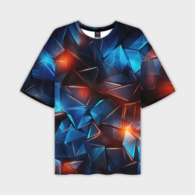Мужская футболка oversize 3D с принтом Синие и красные осколки стекла в Петрозаводске,  |  | 