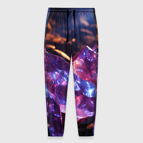 Мужские брюки 3D с принтом Фиолетовые комические камни в Белгороде, 100% полиэстер | манжеты по низу, эластичный пояс регулируется шнурком, по бокам два кармана без застежек, внутренняя часть кармана из мелкой сетки | 