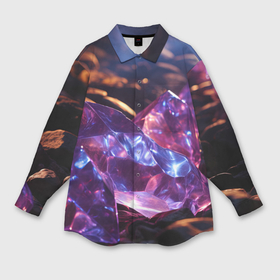 Мужская рубашка oversize 3D с принтом Фиолетовые комические камни в Белгороде,  |  | 