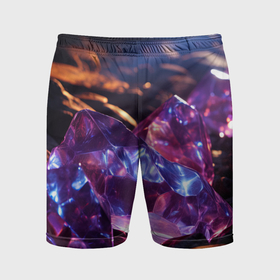 Мужские шорты спортивные с принтом Фиолетовые комические камни в Новосибирске,  |  | 
