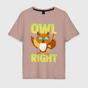 Мужская футболка хлопок Oversize с принтом Owl right   каламбур отлично в Екатеринбурге, 100% хлопок | свободный крой, круглый ворот, “спинка” длиннее передней части | 