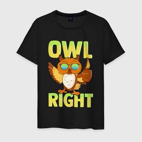 Мужская футболка хлопок с принтом Owl right   каламбур отлично в Курске, 100% хлопок | прямой крой, круглый вырез горловины, длина до линии бедер, слегка спущенное плечо. | 
