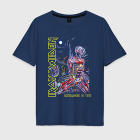 Мужская футболка хлопок Oversize с принтом Iron Maiden Somewhere in Time в Белгороде, 100% хлопок | свободный крой, круглый ворот, “спинка” длиннее передней части | Тематика изображения на принте: 