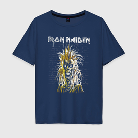 Мужская футболка хлопок Oversize с принтом Iron Maiden Eddie в Белгороде, 100% хлопок | свободный крой, круглый ворот, “спинка” длиннее передней части | Тематика изображения на принте: 