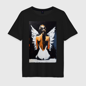 Мужская футболка хлопок Oversize с принтом Девушка ангел , 100% хлопок | свободный крой, круглый ворот, “спинка” длиннее передней части | 