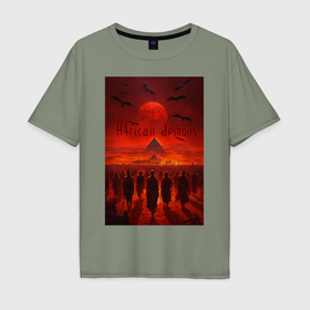 Мужская футболка хлопок Oversize с принтом Африканские демоны в Белгороде, 100% хлопок | свободный крой, круглый ворот, “спинка” длиннее передней части | Тематика изображения на принте: 