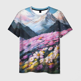 Мужская футболка 3D с принтом Цветочная гора в Белгороде, 100% полиэфир | прямой крой, круглый вырез горловины, длина до линии бедер | Тематика изображения на принте: 
