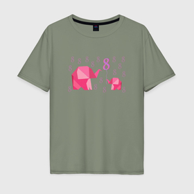Мужская футболка хлопок Oversize с принтом Мама слониха  и дочка слоненок в праздник 8 марта в Тюмени, 100% хлопок | свободный крой, круглый ворот, “спинка” длиннее передней части | 