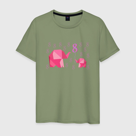 Мужская футболка хлопок с принтом Мама слониха  и дочка слоненок в праздник 8 марта , 100% хлопок | прямой крой, круглый вырез горловины, длина до линии бедер, слегка спущенное плечо. | 