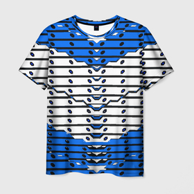 Мужская футболка 3D с принтом Сине белая техно броня в Кировске, 100% полиэфир | прямой крой, круглый вырез горловины, длина до линии бедер | 