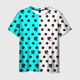 Мужская футболка 3D с принтом Roblox pattern logo mobile в Новосибирске, 100% полиэфир | прямой крой, круглый вырез горловины, длина до линии бедер | 