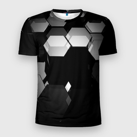 Мужская футболка 3D Slim с принтом Нано соты шестиугольник в Белгороде, 100% полиэстер с улучшенными характеристиками | приталенный силуэт, круглая горловина, широкие плечи, сужается к линии бедра | 