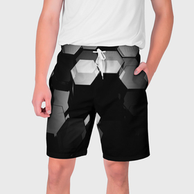 Мужские шорты 3D с принтом Нано соты шестиугольник ,  полиэстер 100% | прямой крой, два кармана без застежек по бокам. Мягкая трикотажная резинка на поясе, внутри которой широкие завязки. Длина чуть выше колен | Тематика изображения на принте: 