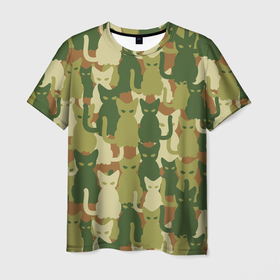 Мужская футболка 3D с принтом Котята   камуфляж в Курске, 100% полиэфир | прямой крой, круглый вырез горловины, длина до линии бедер | 