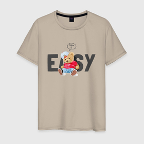 Мужская футболка хлопок с принтом Плюшевый медведь relax take it easy , 100% хлопок | прямой крой, круглый вырез горловины, длина до линии бедер, слегка спущенное плечо. | Тематика изображения на принте: 