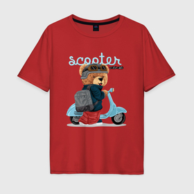 Мужская футболка хлопок Oversize с принтом Плюшевый медвежонок и скутер в Екатеринбурге, 100% хлопок | свободный крой, круглый ворот, “спинка” длиннее передней части | 