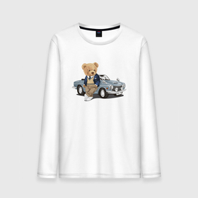 Мужской лонгслив хлопок с принтом Плюшевый медвежонок и автомобиль в Новосибирске, 100% хлопок |  | Тематика изображения на принте: 