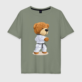 Мужская футболка хлопок Oversize с принтом Плюшевый медведь в кимоно в Тюмени, 100% хлопок | свободный крой, круглый ворот, “спинка” длиннее передней части | 