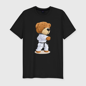 Мужская футболка хлопок Slim с принтом Плюшевый медведь в кимоно в Курске, 92% хлопок, 8% лайкра | приталенный силуэт, круглый вырез ворота, длина до линии бедра, короткий рукав | 