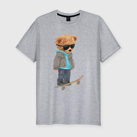 Мужская футболка хлопок Slim с принтом Плюшевый мишка скейтер в Курске, 92% хлопок, 8% лайкра | приталенный силуэт, круглый вырез ворота, длина до линии бедра, короткий рукав | 