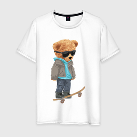 Мужская футболка хлопок с принтом Плюшевый мишка скейтер , 100% хлопок | прямой крой, круглый вырез горловины, длина до линии бедер, слегка спущенное плечо. | 