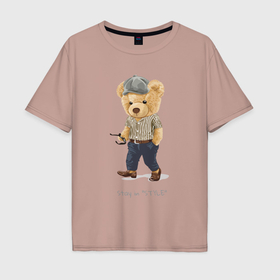 Мужская футболка хлопок Oversize с принтом Плюшевый медведь стильный в Санкт-Петербурге, 100% хлопок | свободный крой, круглый ворот, “спинка” длиннее передней части | 
