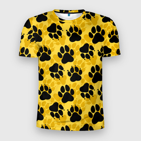 Мужская футболка 3D Slim с принтом Dogs paws в Кировске, 100% полиэстер с улучшенными характеристиками | приталенный силуэт, круглая горловина, широкие плечи, сужается к линии бедра | Тематика изображения на принте: 