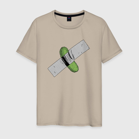 Мужская футболка хлопок с принтом Огурец на скотче в Кировске, 100% хлопок | прямой крой, круглый вырез горловины, длина до линии бедер, слегка спущенное плечо. | 