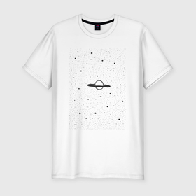Мужская футболка хлопок Slim с принтом Планета Сатурн в Петрозаводске, 92% хлопок, 8% лайкра | приталенный силуэт, круглый вырез ворота, длина до линии бедра, короткий рукав | Тематика изображения на принте: 