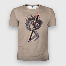 Мужская футболка 3D Slim с принтом Нарисованный китайский дракон в Белгороде, 100% полиэстер с улучшенными характеристиками | приталенный силуэт, круглая горловина, широкие плечи, сужается к линии бедра | Тематика изображения на принте: 
