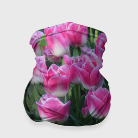 Бандана-труба 3D с принтом Розово белые тюльпаны в Петрозаводске, 100% полиэстер, ткань с особыми свойствами — Activecool | плотность 150‒180 г/м2; хорошо тянется, но сохраняет форму | Тематика изображения на принте: 