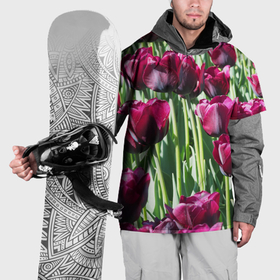 Накидка на куртку 3D с принтом Темно бордовые тюльпаны в Петрозаводске, 100% полиэстер |  | 