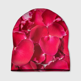 Шапка 3D с принтом Красные лепестки роз в Новосибирске, 100% полиэстер | универсальный размер, печать по всей поверхности изделия | Тематика изображения на принте: 